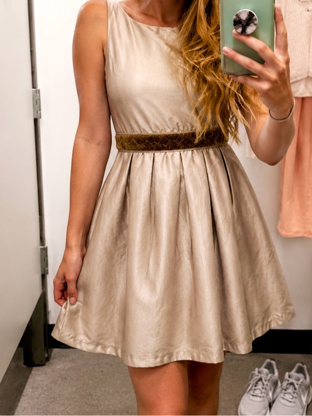 Forever 21 Champagne Mini Dress with Beaded Waistband